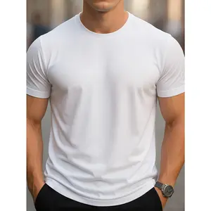 Men's Cotton Short Sleeve T-Shirt - Breathable Regular Fit Round Neck Casual Top, Machine Washable Durable Fabric for Spring & Summer Vacation, Solid Color Geometric Pattern Design, Cotton T Shirts, Everyday Essentials, Minimalist Fashion, Comfortabl