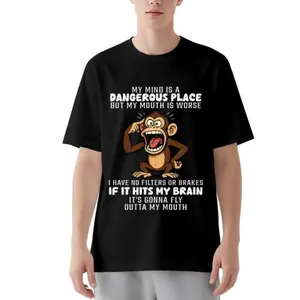 2026 New "My Mind Is A Dangerous Place" Funny Monkey Graphic Men's T-Shirt - Unfiltered Humor Casual Tee