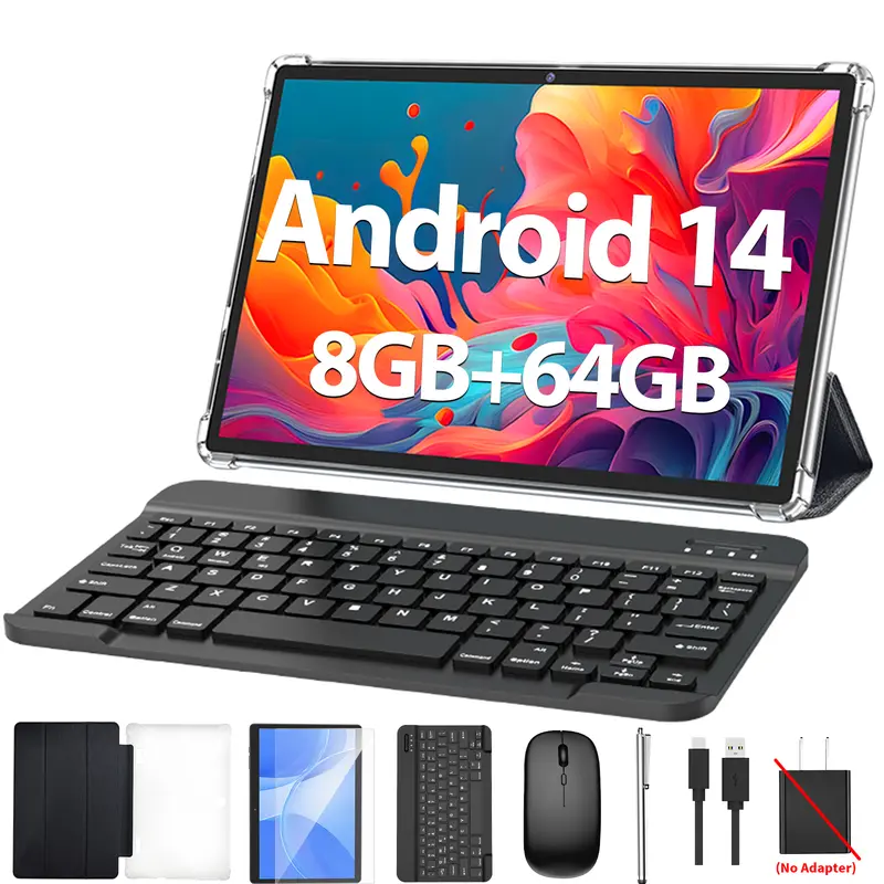 【TikTokShopBlackFriday】10.1 Inch Android 14, 5 in 1 Tablet with Keyboard, Mouse, Stylus, Case, 8GB(4GB+4GB) RAM 64GB ROM, 5G WiFi, for Xmas Gift