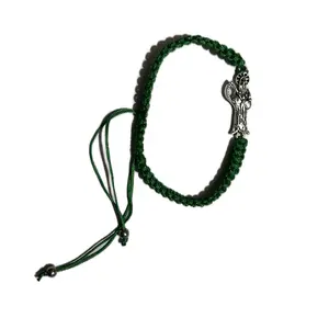 Green Santa Muerte Bracelet Adjustable with Silver Charm and Adjustable Cord for Stylish Wear