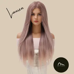 LAUREN 【WA-SM002】 Ash Pink Wavy Wig 26 inch Synthetic 1.5 * 6 cm Lace Frontal  Daily or Party