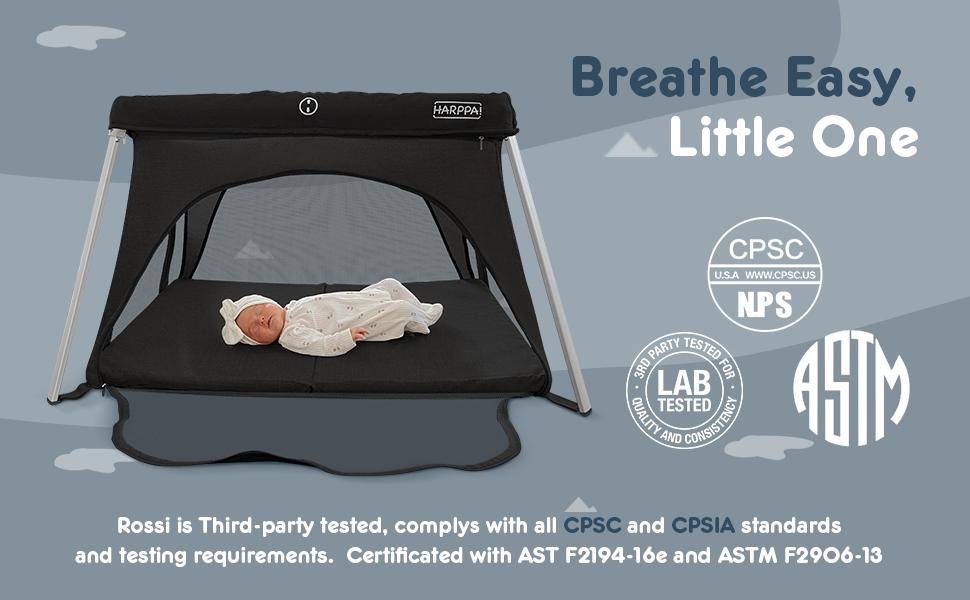 HARPPA Foldable Travel Crib & Playard, Portable Playpen with Mattress, Double Layers Bassinet for Baby & Toddlers, No Assembly Pack & Play Play Yard, Baby Items