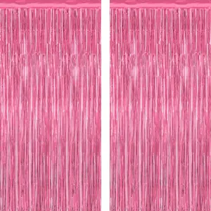 Mother Day Gift 2 Pack Pink Party Decorations, 3.28 FT x 7.05 FT Pink Backdrop, Metallic Tinsel Backdrop Fringe Curtains Backdrop Curtains, Photo Backdrop Party Supplies Birthday Party Decorations