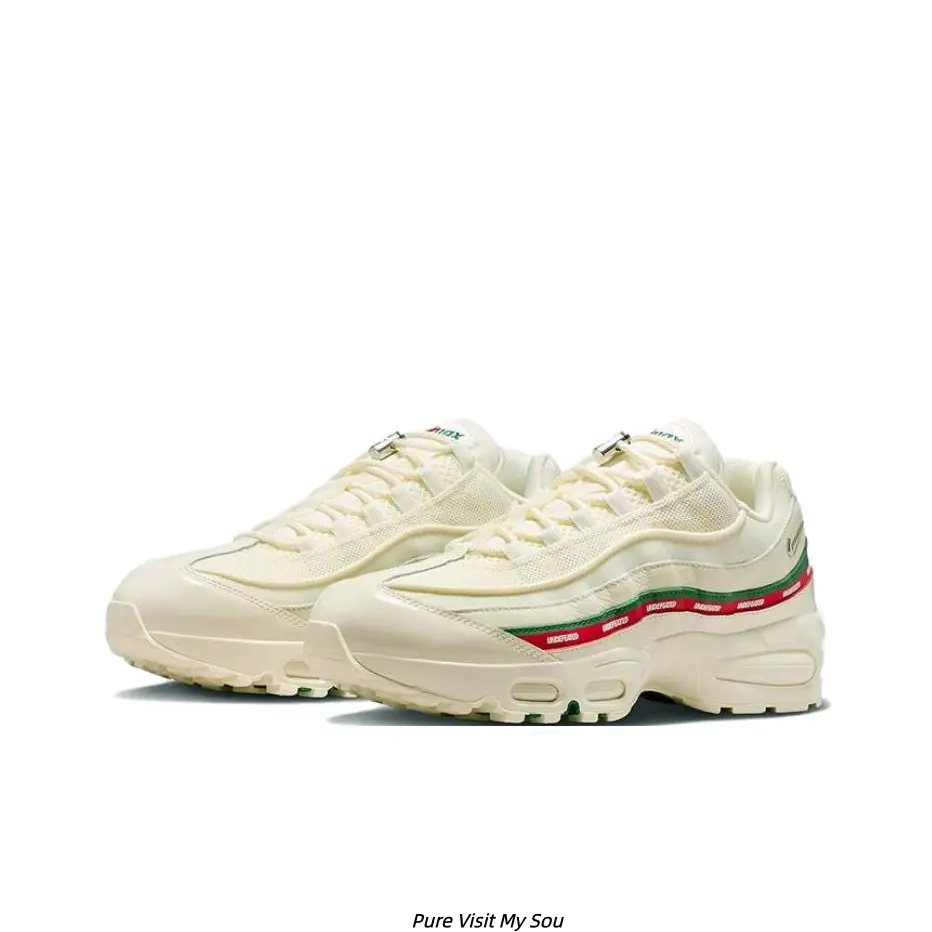Off White Red Green Visible Cushion Retro Layered Running Shoes, Vintage Casual Street Daily Sneakers Men Women All Seasons
