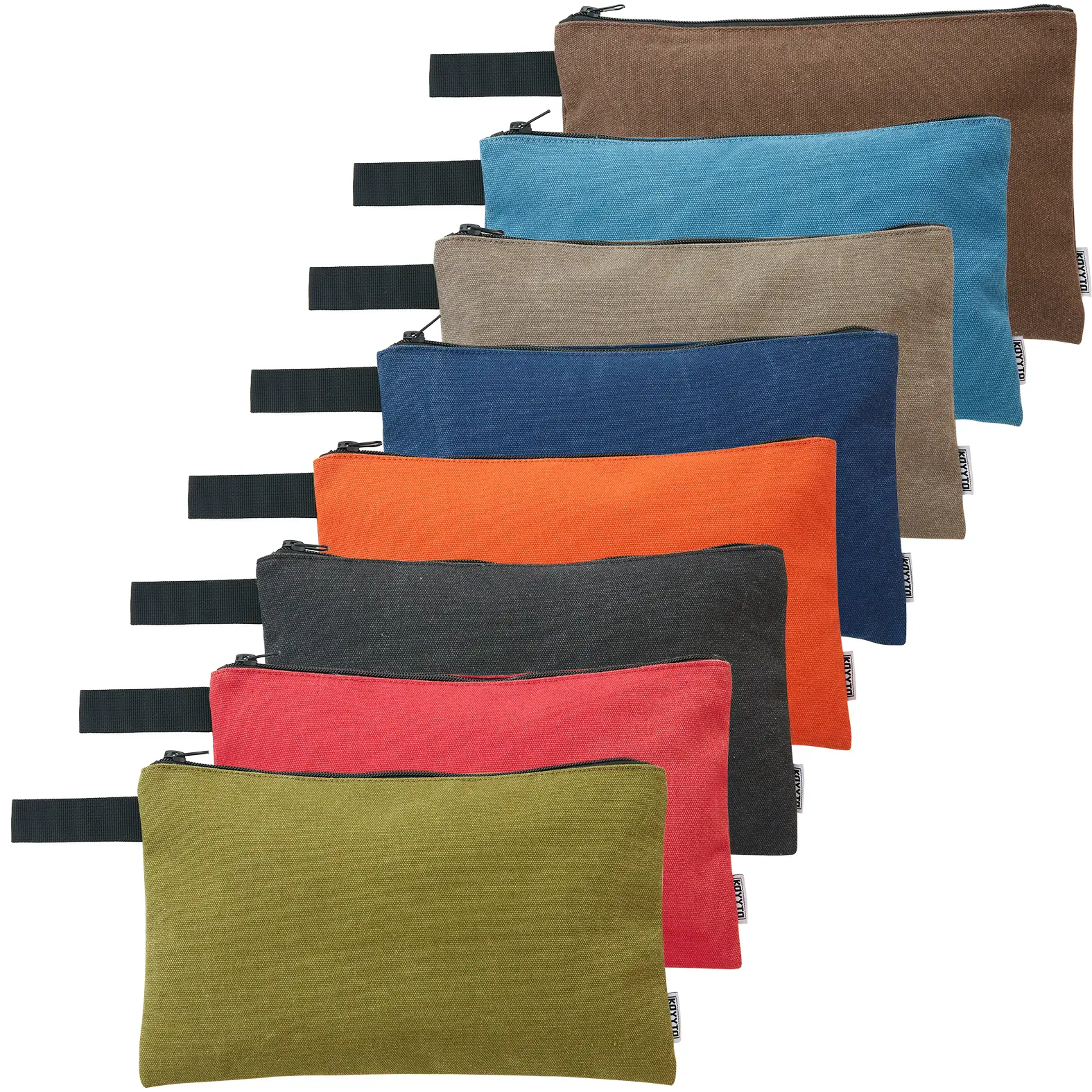KOYYTO 8 Pack Canvas Tool Pouch with Zipper,Upgrade 16 oz Heavy Duty Small Tool Bag,Multipurpose Organizer Utility Tool Bag,for Tools,Office Supplies,Cosmetics,Stationary Portable
