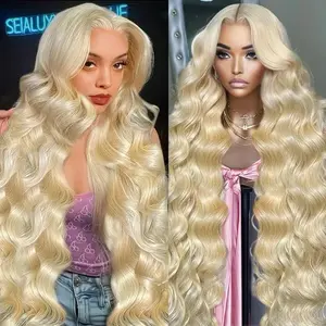 Gk 613 13x6 Lace Front Wig Human Hair 200 Density 32 Inch Blonde Wig Human Hair 613 HD Transparent Lace Frontal Wigs Human Hair 13x6 Body Wave Blonde Lace Front Wigs Human Hair Pre Plucked with Baby Hair for Women