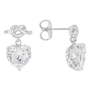JTV White Cubic Zirconia Rhodium Over Sterling Silver Heart Earrings 8.72ctw