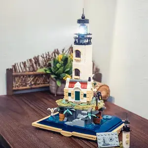 1092-PCS Island Lighthouse Building Block Set, featuring a Fisherman's Cottage and Light-up Lighthouse, is an educational puzzle toy and tabletop decoration, making it an ideal holiday gift for both adults and children, Building Block Model