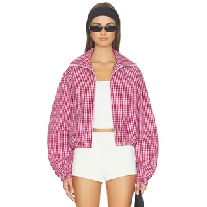 Amanda Uprichard Como Bomber Jacket in Ivory & Red