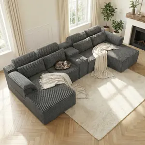 145'' U-shaped Intelligent Cloud Modular Sofa - Modern Velvet Frameless Sectional Couch with Cup Holder Storage, Adjustable Bed, Plush Chaise Lounge for Living Room