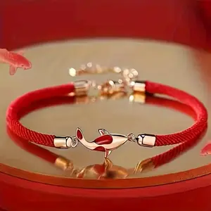Lucky Koi Fish Red String Bracelet, Handmade Woven Adjustable Rope Bracelet for Men and Women
