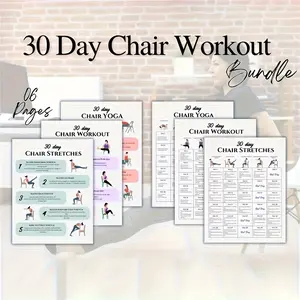 30-Day Chair Yoga Challenge Poster Set, Full Body Chair Yoga Guide, Summer Fitness Training, 6-Piece Stretching Set, Frameless Design, 8x10inch , 2D Flat Pattern, Paper Material, Suitable for Home Gym Accessories, Classroom, Dormitory, Studio, Yoga Room,