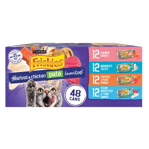 3 Pack Wet Cat Food Variety Pack with Seafood and Chicken Pate Recipes, Adult Cat Meals, 48 Count