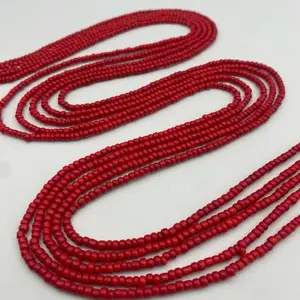 MaddieMay Shop Handmade Red Waist Beads – Tie-On, Plus-Size Friendly (45”-50”) – Authentic African Waist Jewelry – Price Per Strand