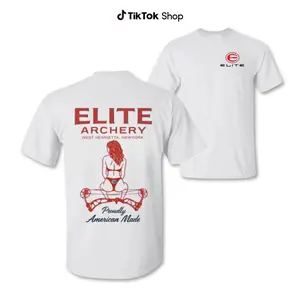 Elite Archery T-Shirt, Proudly American Made Bow Girl Graphic, White Short Sleeve Tactical Tee, Archery Hunting Apparel, Outdoorsman Gift for Men