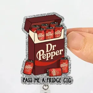 Dr Peper Fridge Pack Badge Reel, Glitter Soda Can ID Holder