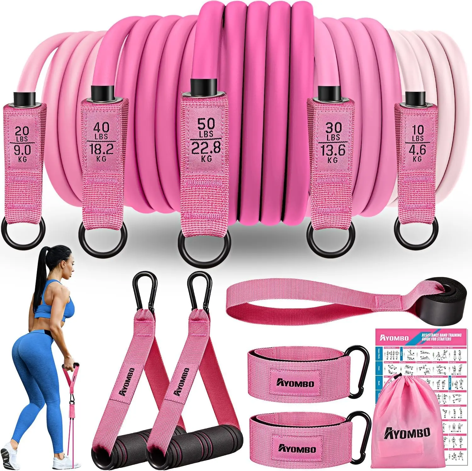 Resistance Bands with Handles for Strength Training, Full Body Workout Equipment for Home Gym, Includes Door Anchor & Ankle Straps, Portable Exercise Bands for Men & Women Outdoorfun