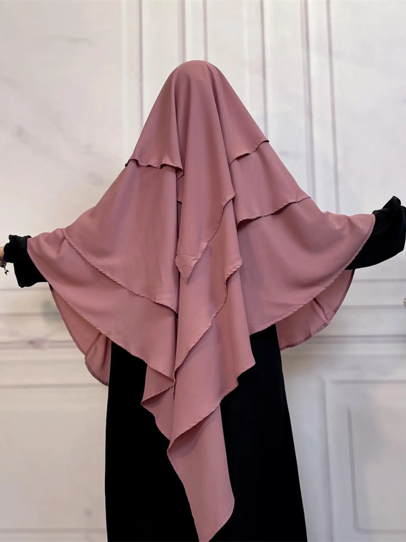 Women's Solid Color Tiered Layer Hem Chiffon Hijab, Modest Fashion Asymmetrical Hem Instant Hijab for Daily Wear, Women's Islamic Clothing for Summer