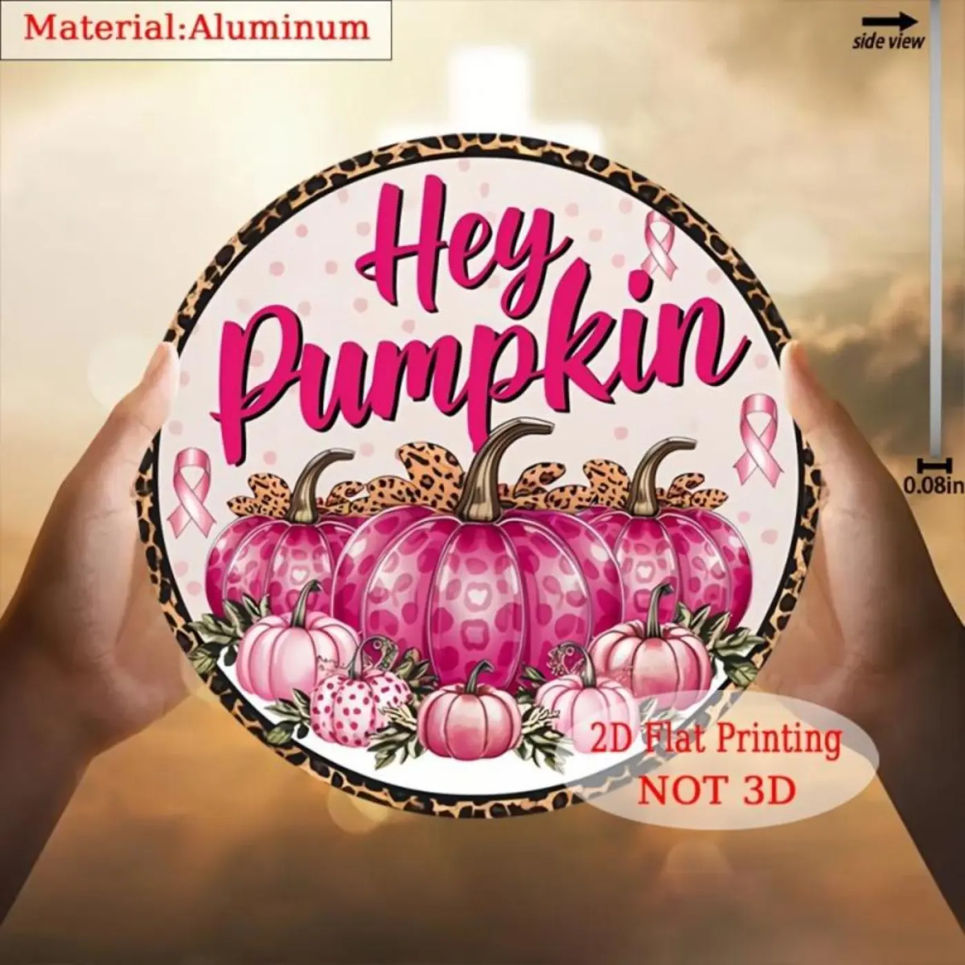 Hello YoungBreast Cancer Awareness pumpkin decor! Pink leopard "Hey Little Pumpkin" – 7.87-inch, meaningful October decor!
