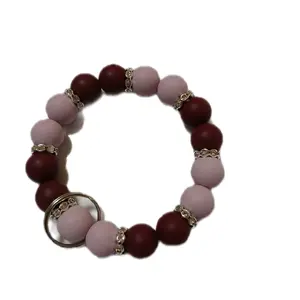 Burgundy and Lilac Keyring/Wristlet with Rhinestone Spacers - Elegant Accessory for Everyday Use