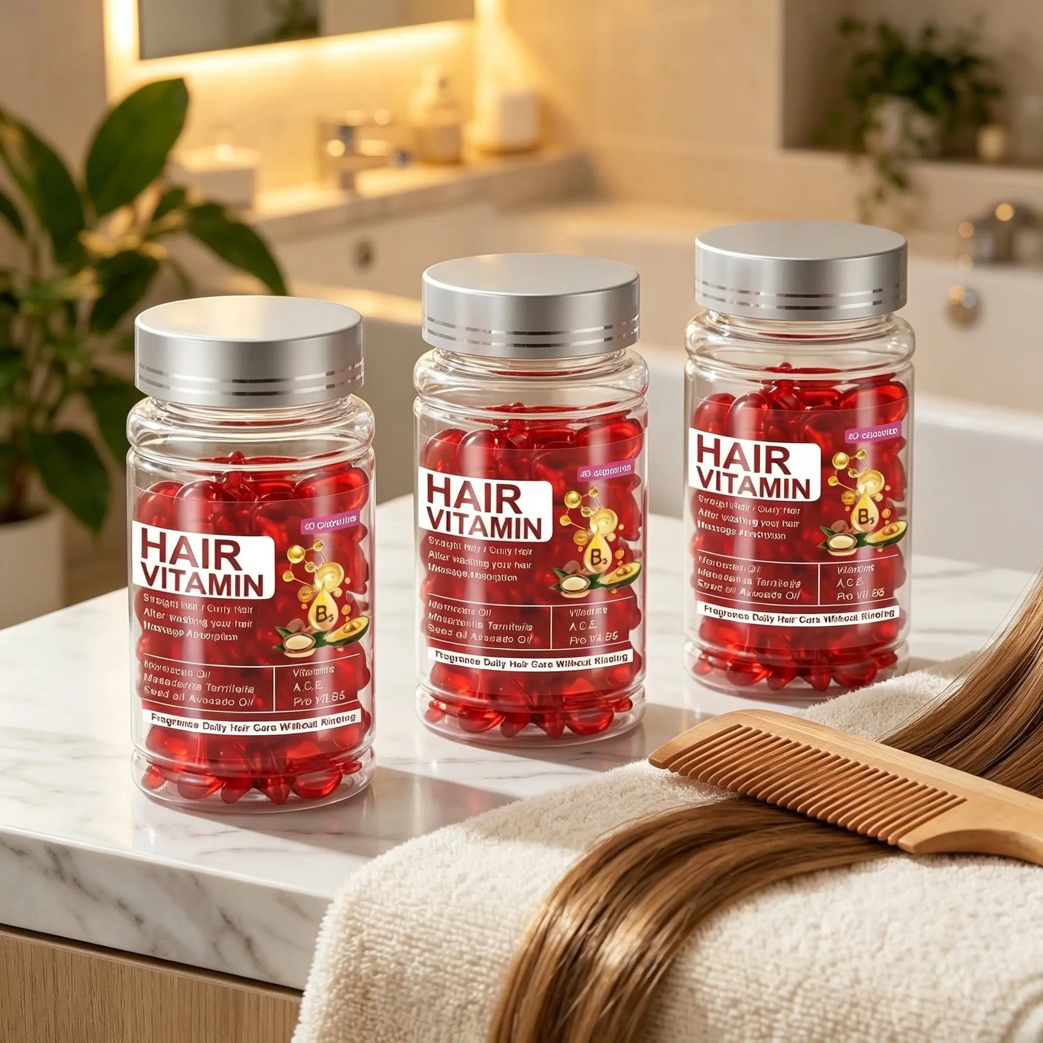 3 Bottles 120 Pcs Argan Oil Hair Care Capsules No-rinse Nourishing Hair Essence Oil Hair Treatments