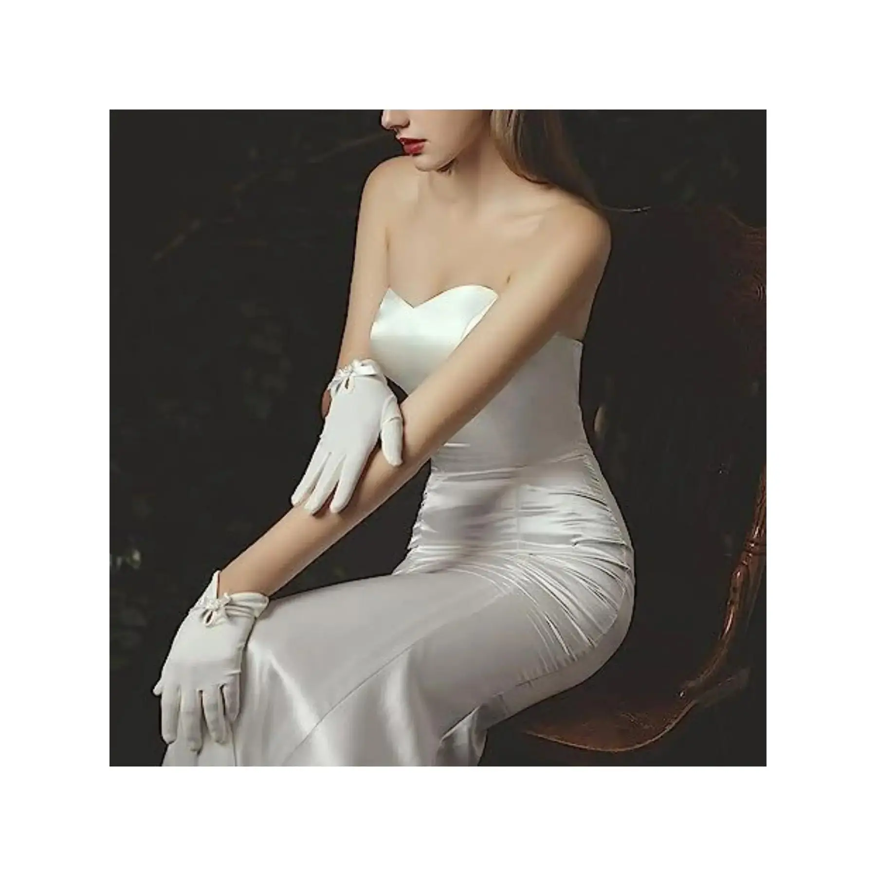 Wedding accessories Retro white short satin elegant wedding dress banquet Bridal bride gloves