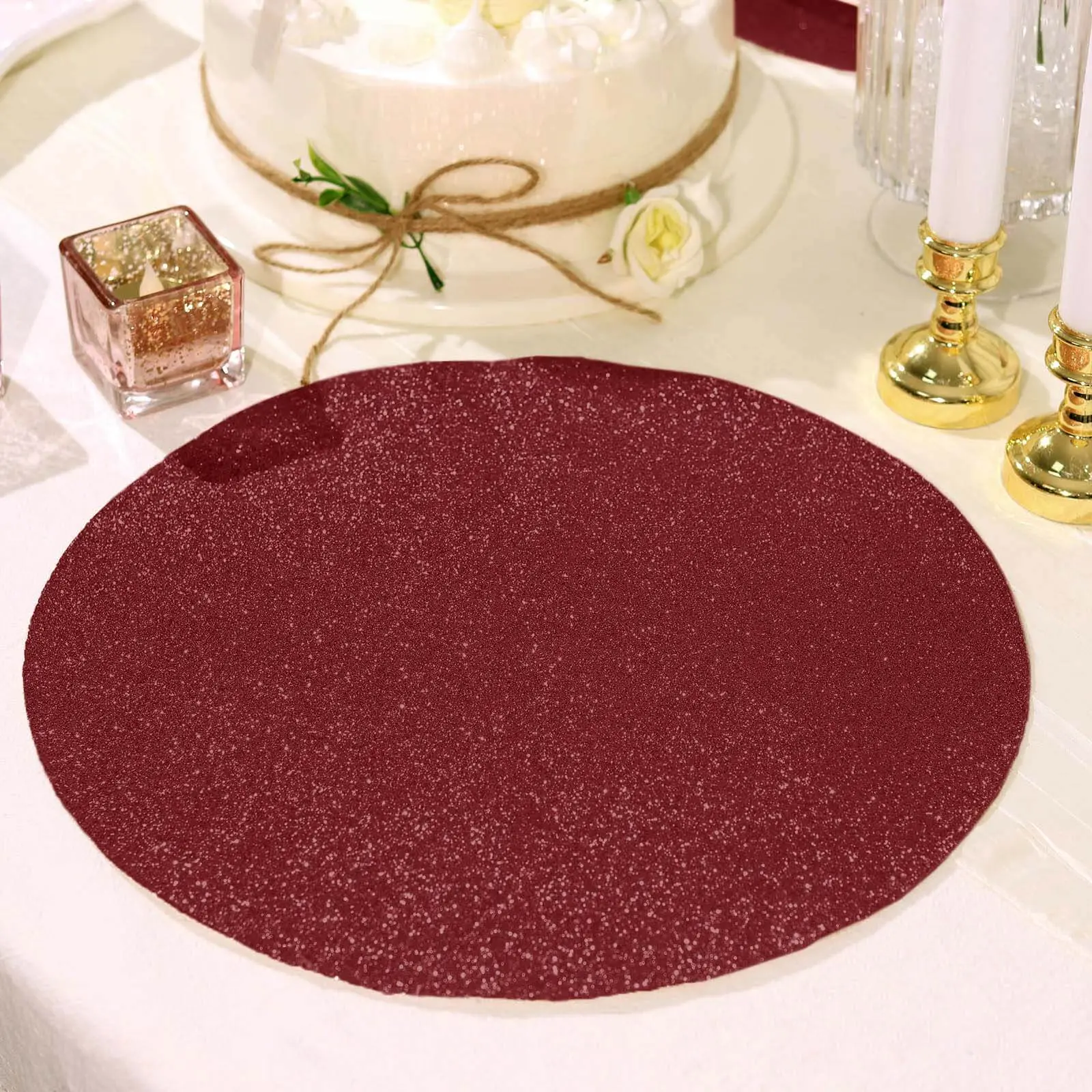 6-Pack 13" Round Burgundy Glitter Sparkle Placemats - Non-Slip Decorative Table Mats for Coffee Table, Party, Restaurants, Outdoor