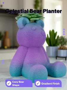 Cosmic Bear Planter: Celestial Desk Decor