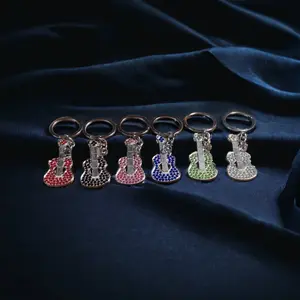 Diamond-Studded Guitar Keychain - Fashion Costume Jewelry & Accessories