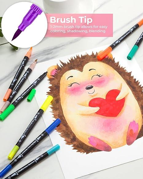 Ohuhu Maui 100-Color Brush Pens Dual Brush Fine Tip Drawing Pens Water-Based Coloring Markers for Calligraphy Bullet Journal with Carrying Case -Maui
