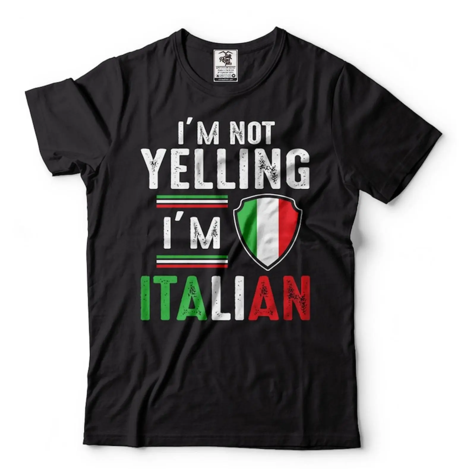 Men's Italian Pride Graphic T-Shirt - "I'm Not Yelling I'm Italian" Joke Print, 100% Cotton All-Season Casual Short-Sleeve Crew Neck Sports Top, Regular Fit Knit, Machine Washable, 2XL/3XL/4XL, Do Not Dry Clean