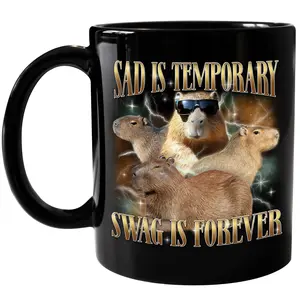 Women's Capybara Mug, Sad Is Temporary Swag is Forever Mug, Funny Retro Vintage 90s Graphic Coffee Cup, Silly Meme Mug, 11Oz 15Oz Ceramic Accent Mugs