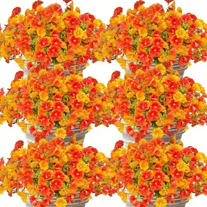Artificial Hydrangea Flower, 6 Counts/set UV Resistant Faux Flower with Eucalyptus Leaves, Outdoor Decorative Flower for Home, Hotel, Garden, Front Porch