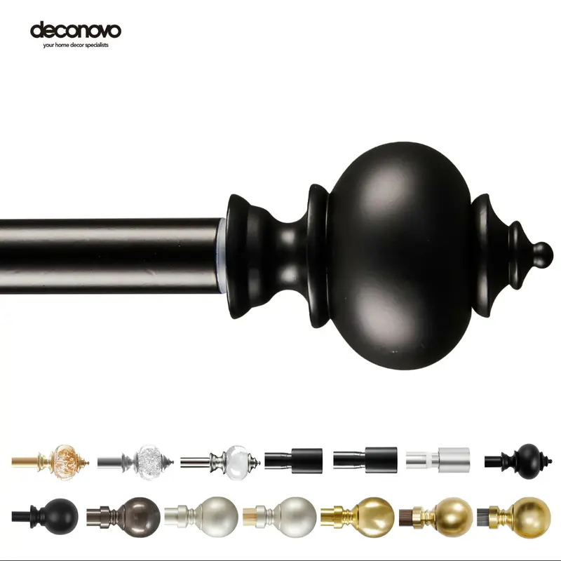 Deconovo Solid Stainless Steel Adjustable Straight Curtain Rod Set - 48-84 in Extension, Sag-Resistant Hold, Decorative Finials, Sleek Curtain Rod Style for Modern Home & Most Window/Shower Use