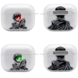 Lelouch Lamperouge Anime AirPods Case with Keychain, Frosted PC Protective Cover for AirPods Pro, Code Geass Manga Earbuds Case Gift for Him Her