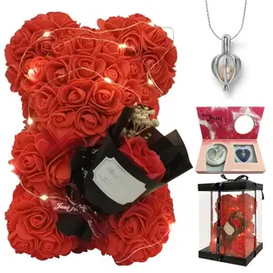 Rose Teddy Bear Romantic Gift For Her.Blind Box Pearl Necklace For Girlfreind Wife Mom Grandma Red Rose Flower Teddy Bear  For Valentine’s day Birthday Holiday Gifts For Her, Wife Girlfriend Women Gift Wedding Anniversary Home Decor