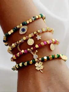 Cute Rabbit & & Eye & Star & Moon & Four-leaf Clover Decor Beaded Bracelet, Fashion Jewelry for Party, Daily Clothing Decor, Trendy All-match & Exquisite Jewelry for Gift