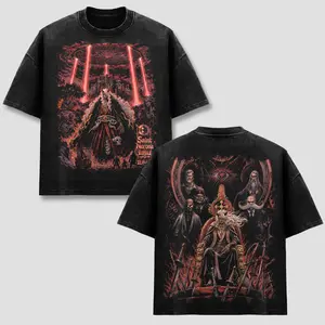 Saint Nerona Imu Graphic Tee, OP Dark Fantasy NRN Sky Beam T-Shirt, Five Elders Gorosei Empty Throne, Swords Giant Red Eye, Vintage Black Anime Streetwear Oversized Tshirt, Japanese Kanji Print Top, Unisex Casual Short Sleeve Clothes