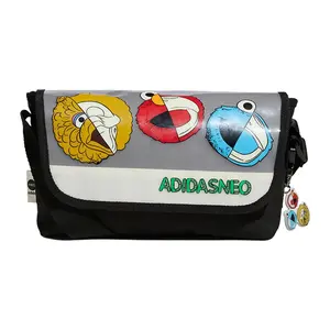 Adidas Neo x Sesame Street x JF Collaboration Messenger Bag with Graffiti Logo in Black Nylon for Unisex