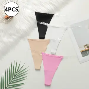 4PCS Women Assorted Color Solid Sexy G-String  Seamless Low-Waist Thong Panties  Low Waisted Thong