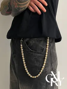 CYL&RY Vintage Braided Pearl Pant Chain, Waist Chain for Men & Women, Elegant Statement Jewelry, Ideal for Retro Outfits, Formal Events and Timeless Streetwear