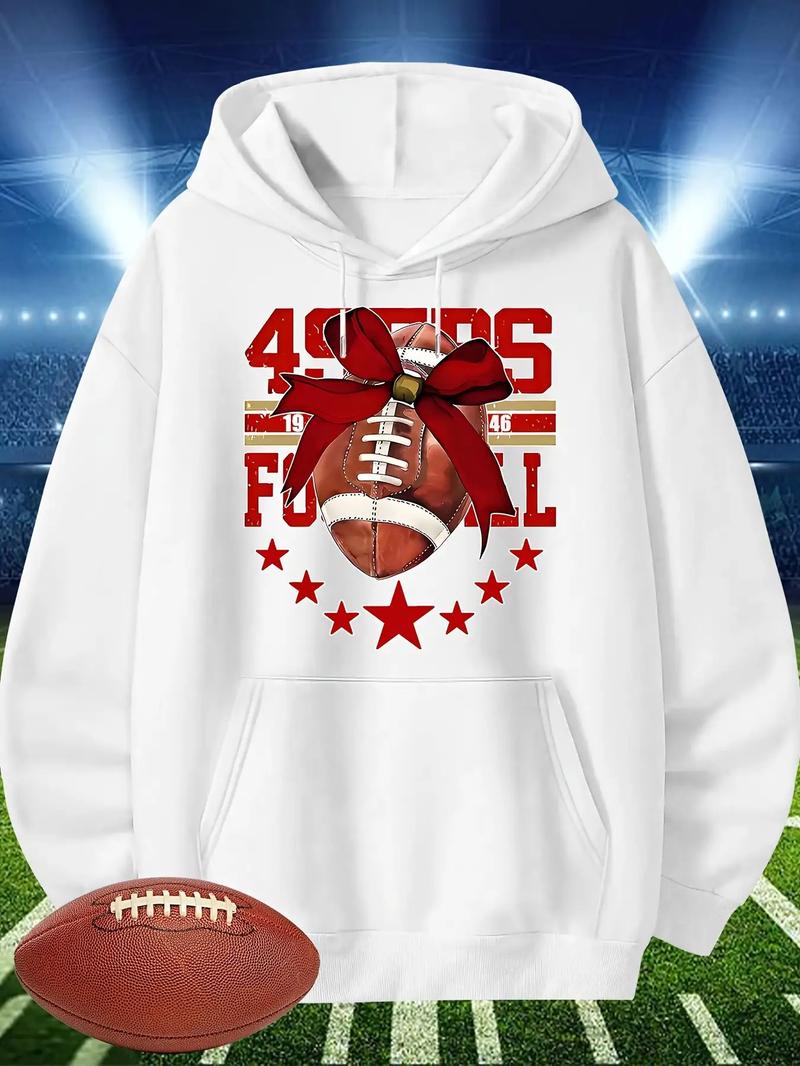 Men's San Francisco Football Hoodie Black Long Sleeve Sweatshirt Red White Team Pattern Drawstring Design Casual Polyester Blend Hooded Pullover Sports Fans PLUS SIZE