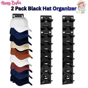 2 Pack Black Hat Organizer – Wall-Mounted Dual Hat Organizer with Hooks, Multilayer Baseball Cap Organizer & Door Cap Rack for Closet Organization, Holds 18 Hats- Easter Gift
