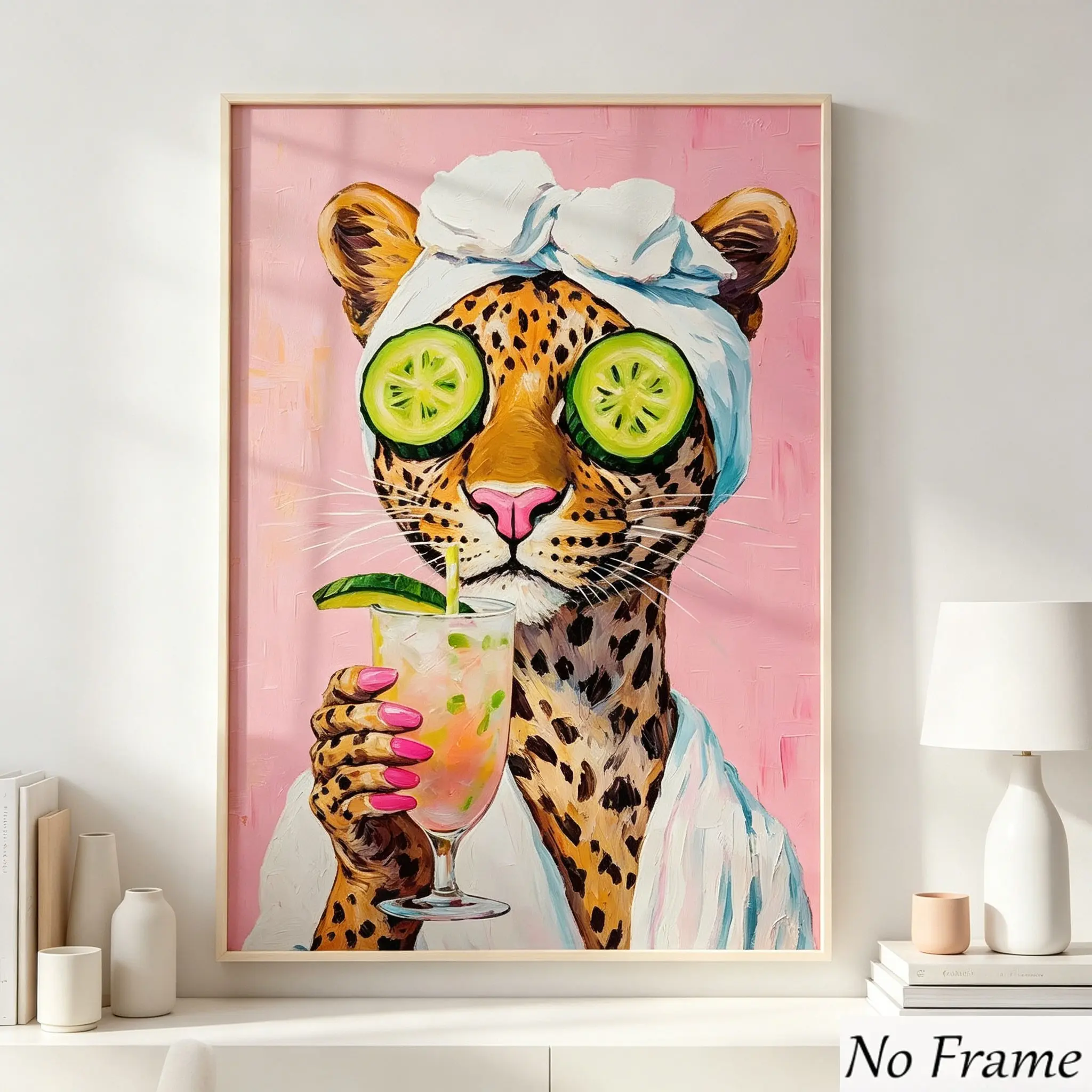 Minimalist Campus Style Poster, Frozen Leopard Print Design, Bathroom, Living Room, Kitchen Decor, Fashion Wall Art, 1pc