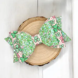 Pastel Clover | Glitter Large Stacked Hair Bow