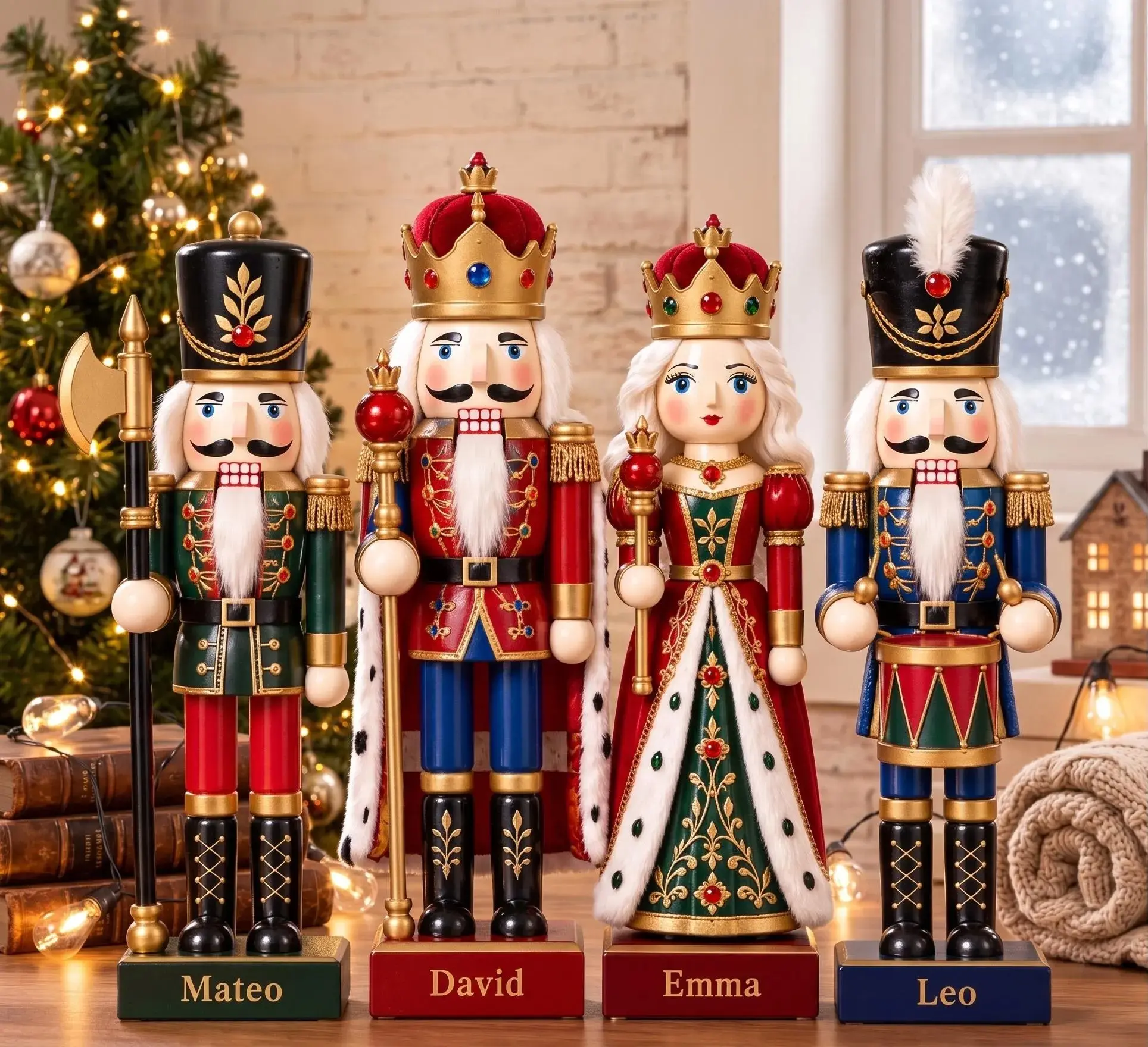 Nutcracker Family Wood Block, Christmas Soldier Figurine, Holiday Mantel Shelf Sitter Gift, Standing Wooden Decor