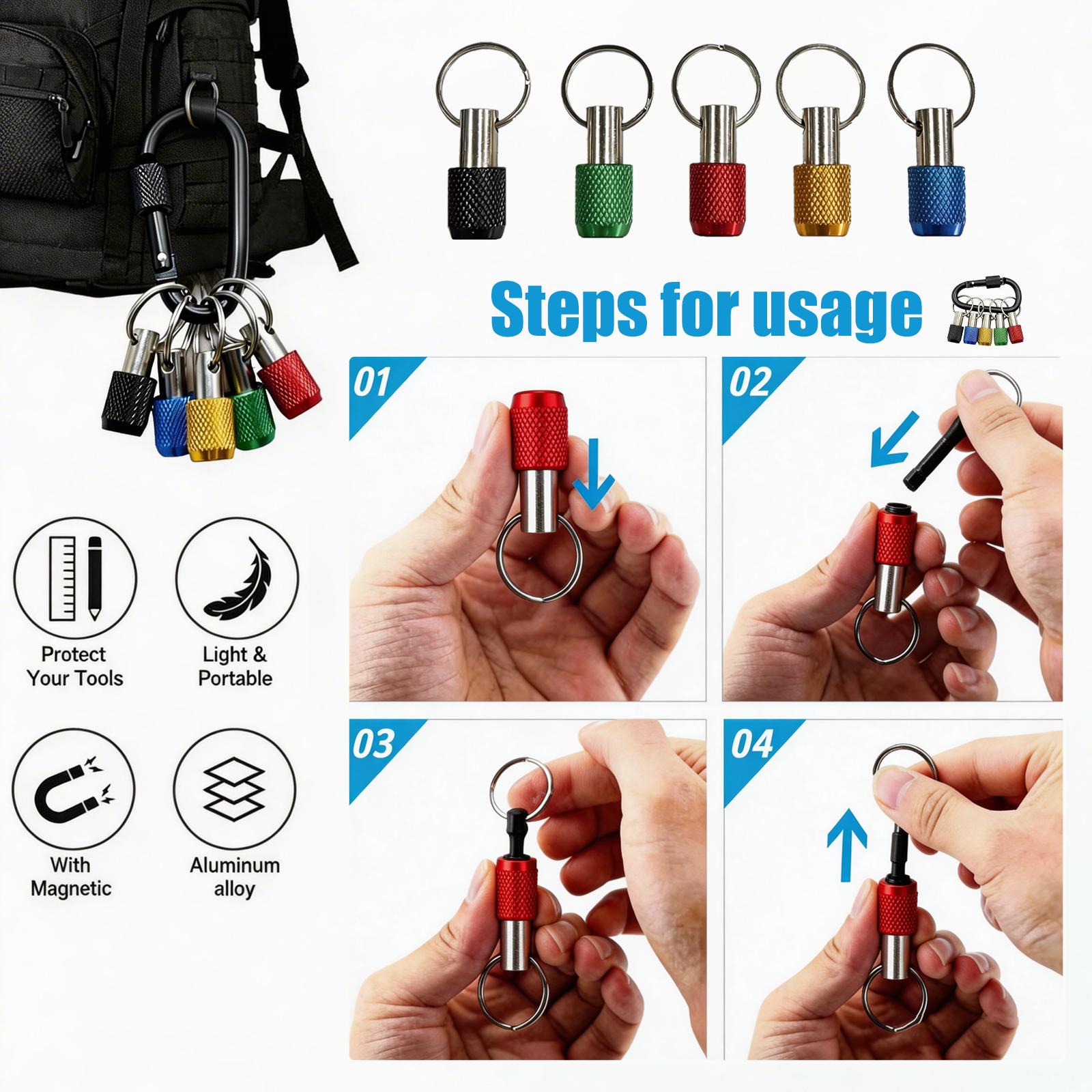 5PCS Aluminum Alloy Screwdriver Bit Holder Keychain Pendant, 1/4" Hex Quick-Release Extension Bar with Carabiner, Portable Drill Bit Organizer for DIY Hardware Tools Hanging Lightweight Hangable 5PCS Aluminum Alloy Screwdriver Bit Holder Keychain Pendant, 1/4" Hex Quick-Release Extension Bar with Carabiner, Portable Drill Bit Organizer for DIY Hardware Tools Hanging Lightweight Hangable