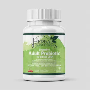 Herbal Connections Adult Probiotic 10 Billion CFU Chewable – 21-Strain Digestive & Immune Support, Kefir Prebiotic Blend, Shelf-Stable Vegan Cherry Tablets, 60 Count