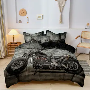 3-Piece Fashion Car Motorcycle Bedding Set (1 Fitted Sheet + 2 Pillowcases), High-Definition Print, Home & Dorm Decor, Perfect Gift Choice
