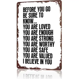 You Are Loved You Are Enough Motivational Metal Sign, 12x8 Inch Aluminum Wall Decor, Positive Affirmation Tin Poster for Bedroom, Living Room, Home Office, Dorm, Mental Health Gift, Inspirational Wall Art for Self-Love, Daily Encouragement